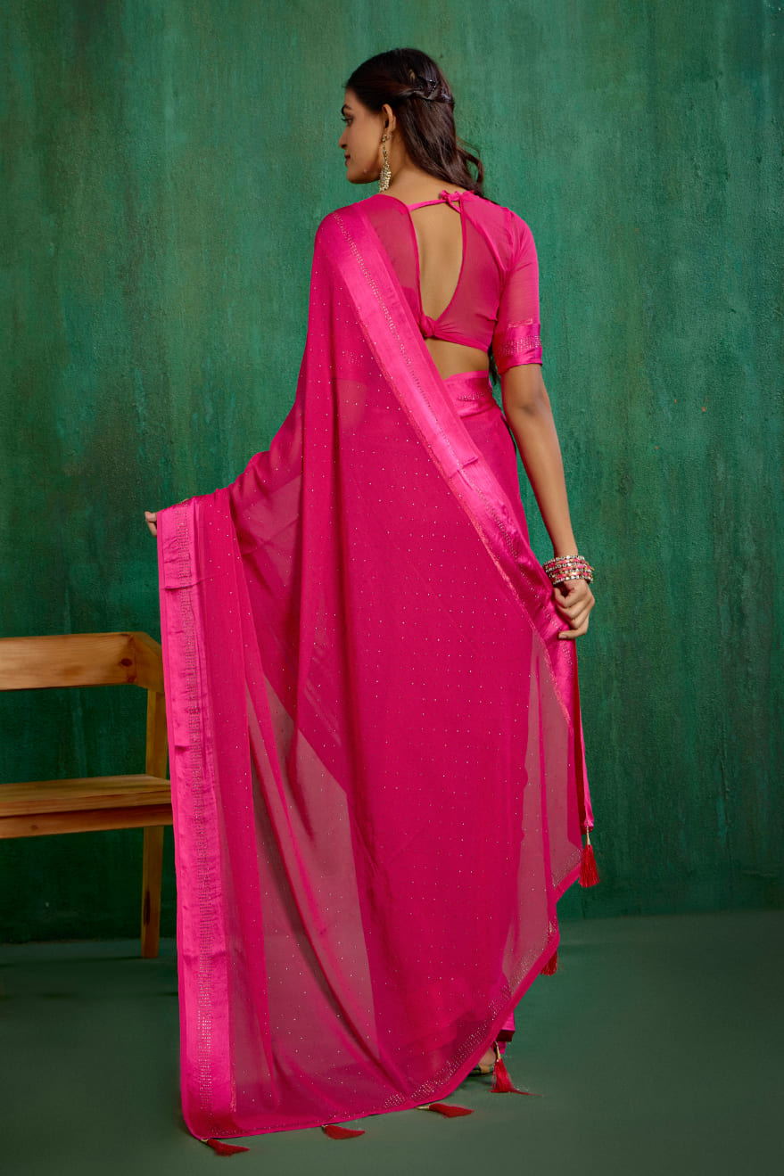 Burnt Pink Chiffon Swarovski Ready to Wear Saree