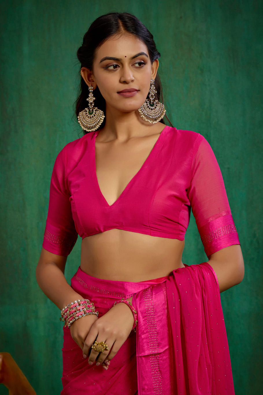 Burnt Pink Chiffon Swarovski Ready to Wear Saree