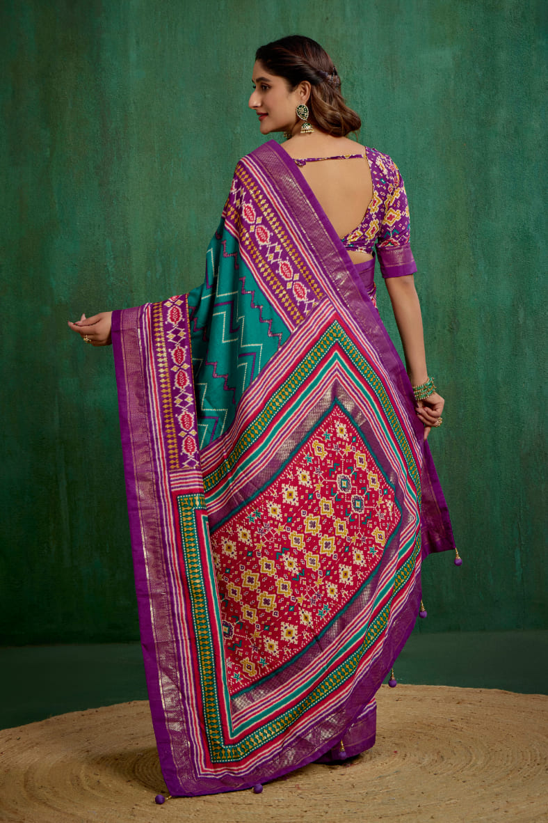 Purple Velvet Tusser silk Patola Print Ready to Wear Saree