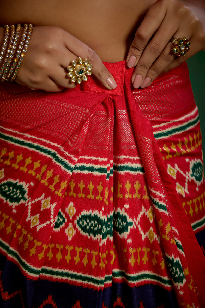 Red Velvet Tusser silk Patola Print Ready to Wear Saree