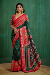 Green Velvet Tusser silk Patola Print Ready to Wear Saree