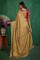 Brown Satin Jacquard Embroidery Ready to Wear Saree