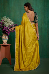 Gold Satin Jacquard Embroidery Ready to Wear Saree