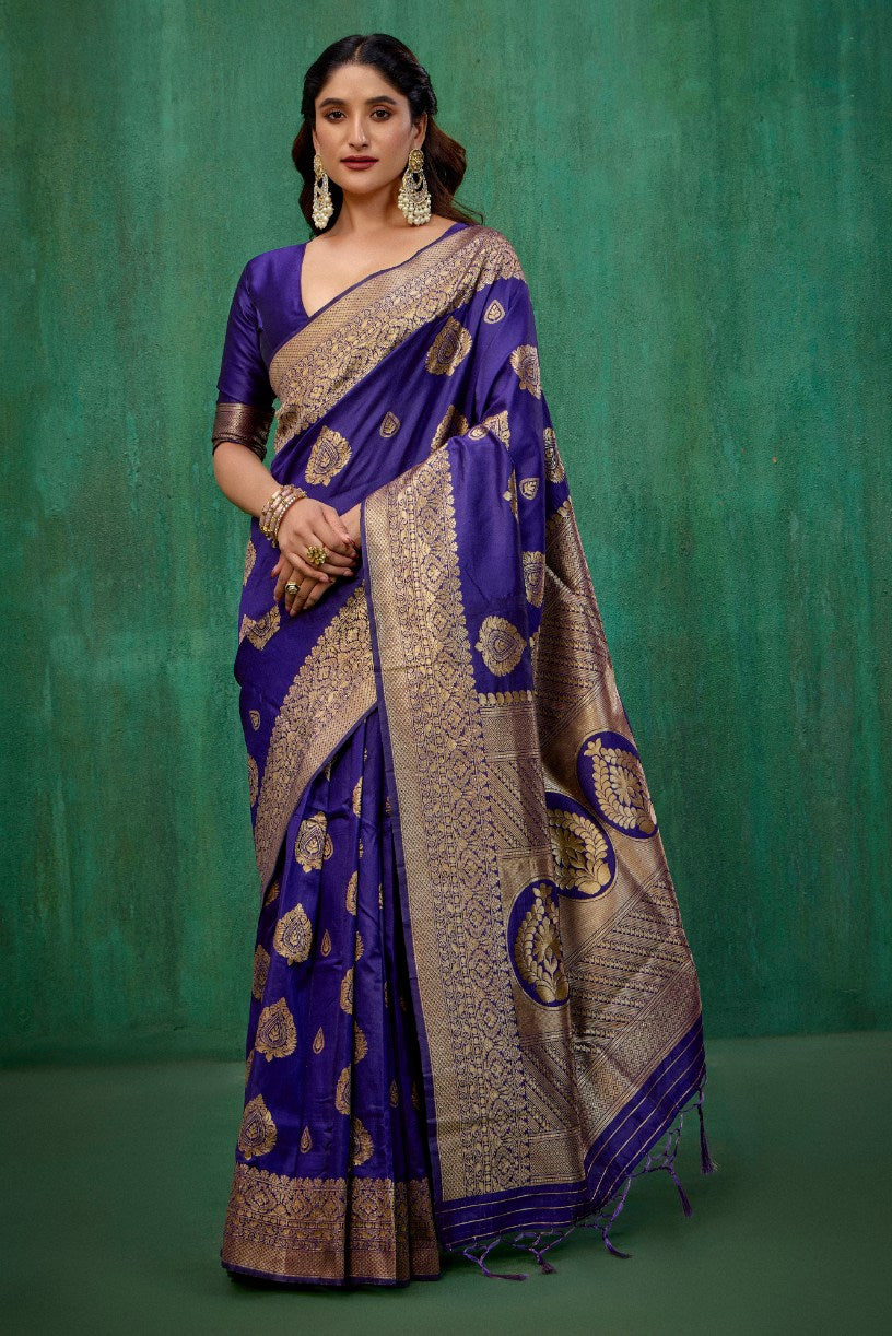 Purple Banarasi Art Silk Woven Jacquard Ready to Wear Saree