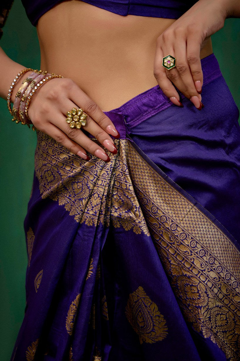 Purple Banarasi Art Silk Woven Jacquard Ready to Wear Saree