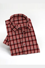 Cherry Red Plaid Checks Button Down Cotton Long Sleeves Jacquard Mens Shirt