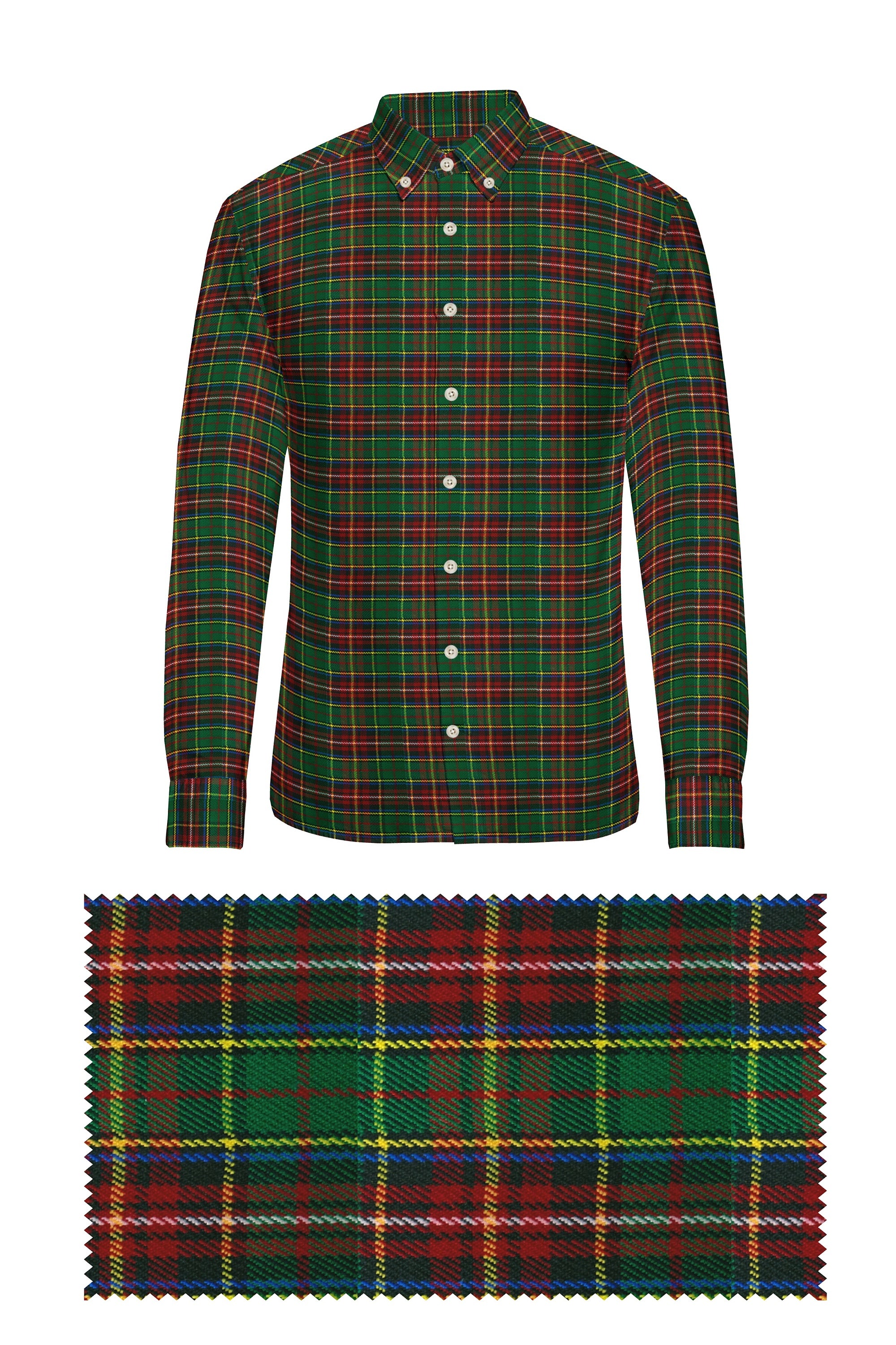 Green Plaid Checks Button Down  Cotton Long Sleeves Jacquard Mens Shirt