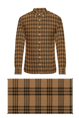 Brown Plaid Checks Button Down  Cotton Long Sleeves Jacquard Mens Shirt