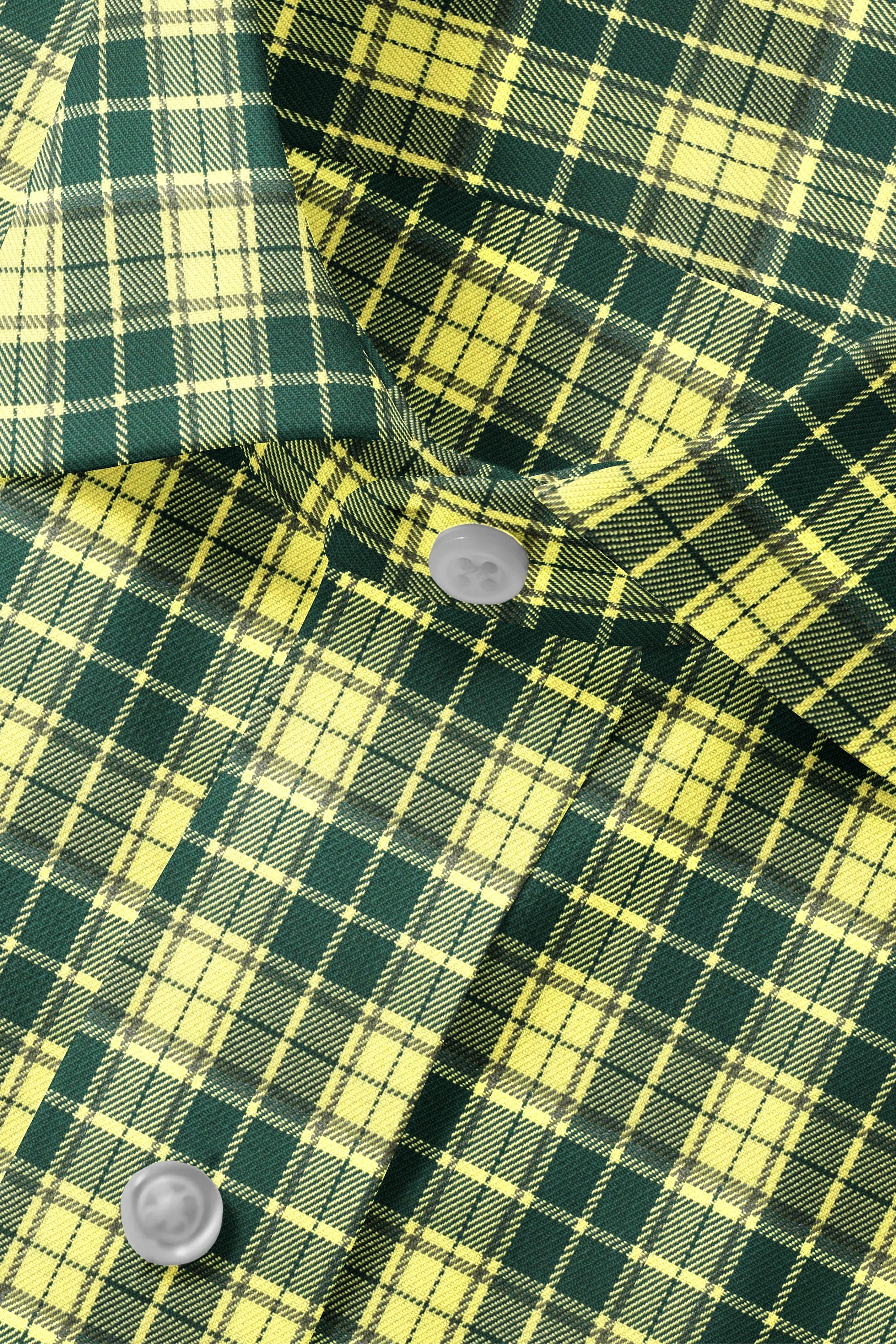 Light Green Plaid Checks Button Down  Cotton Long Sleeves Jacquard Mens Shirt