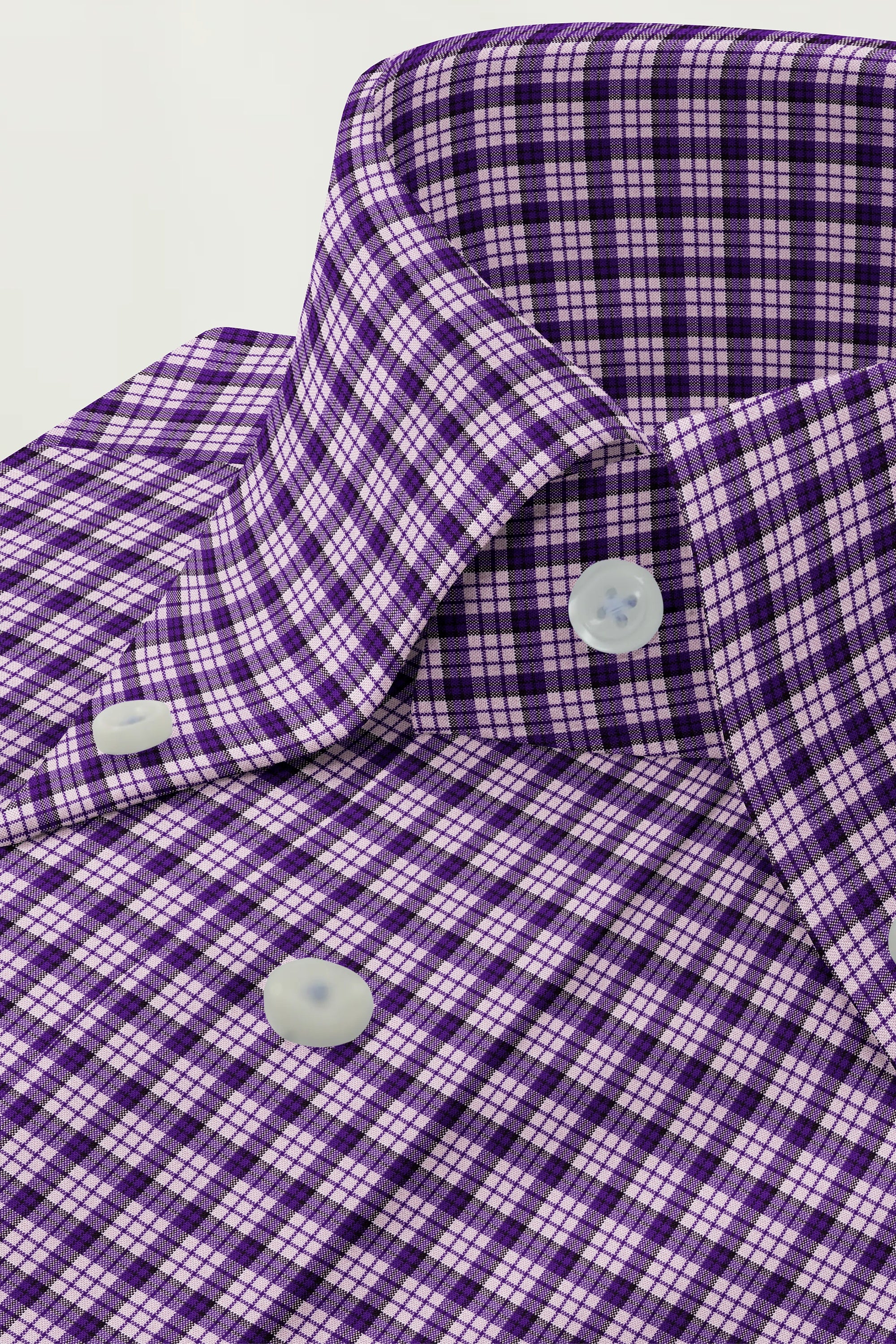 Lavender Plaid Checks Button Down  Cotton Long Sleeves Jacquard Mens Shirt