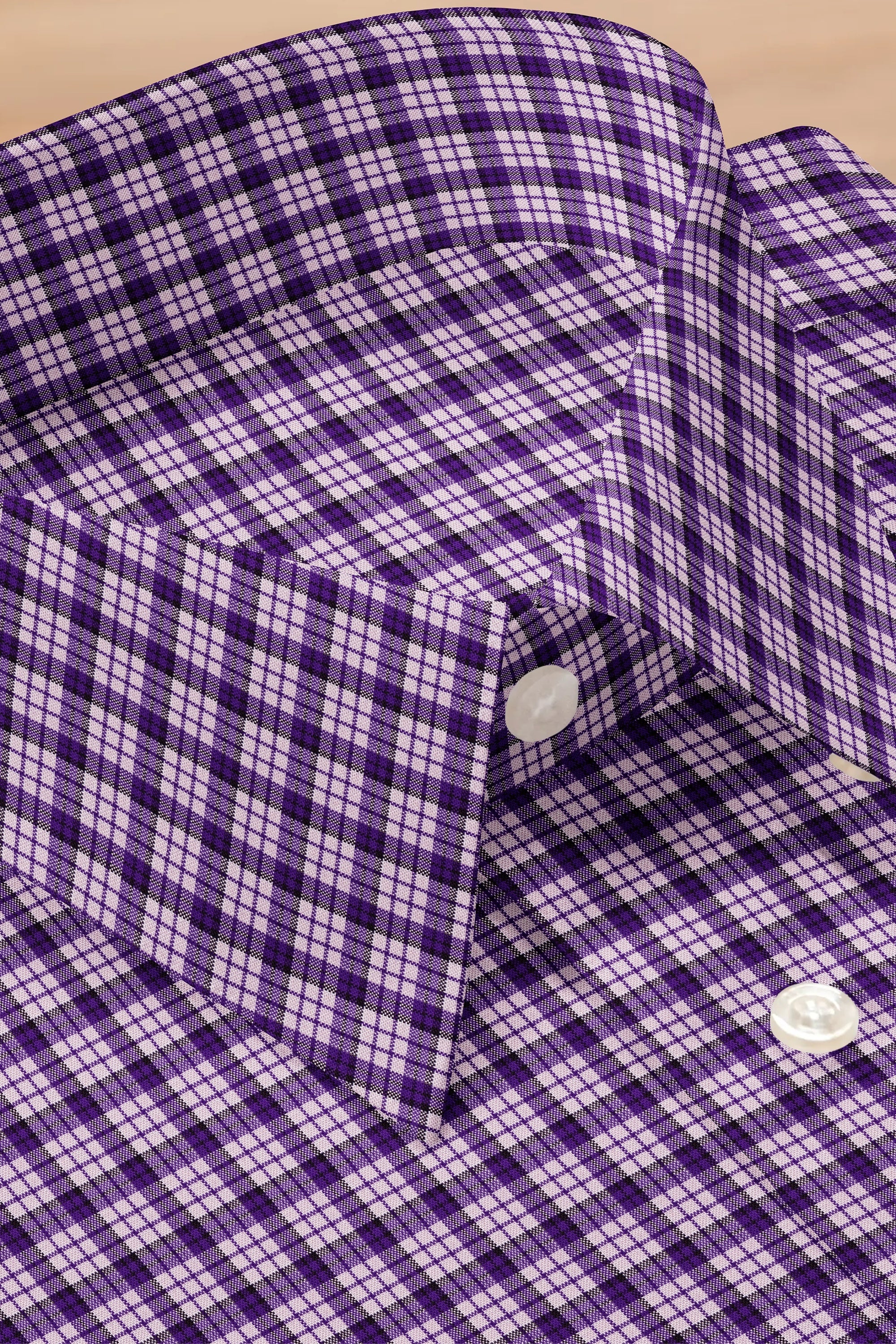 Lavender Plaid Checks Button Down  Cotton Long Sleeves Jacquard Mens Shirt