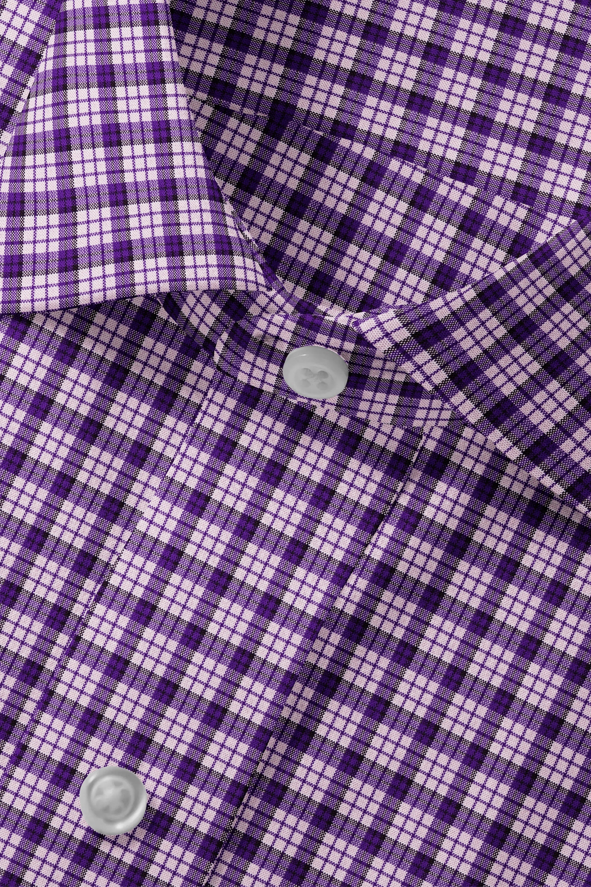 Lavender Plaid Checks Button Down  Cotton Long Sleeves Jacquard Mens Shirt