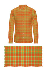 Orange Plaid Checks Button Down  Cotton Long Sleeves Jacquard Mens Shirt