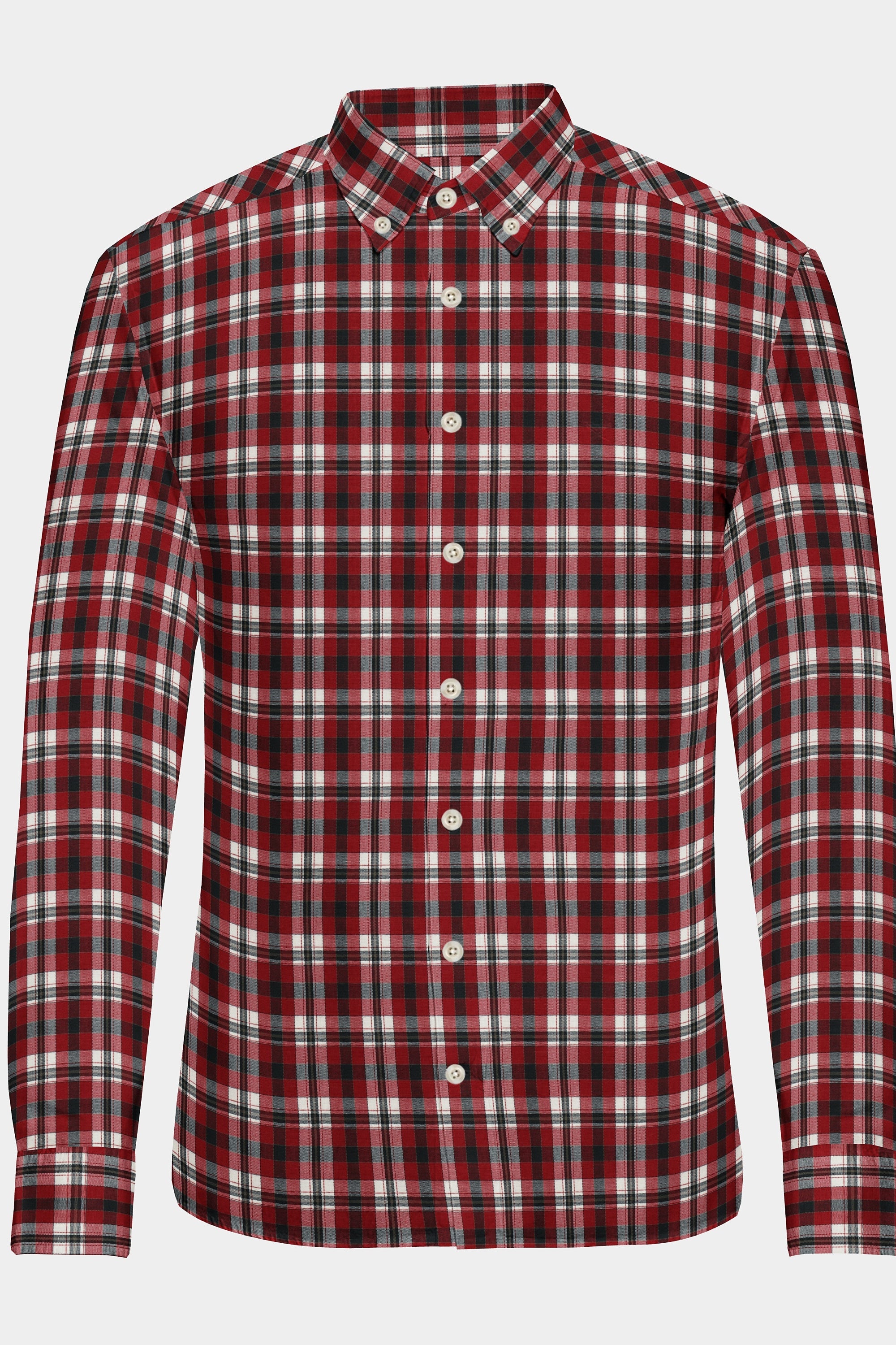 Maroon Cotton Plaid Checks Button Down Long Sleeves Mens Casual Shirt