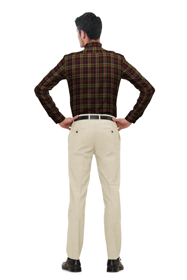 Green Red Cotton Plaid Checks Button Down Long Sleeves Mens Casual Shirt