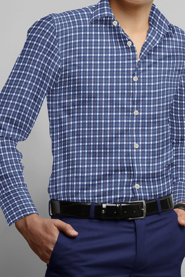 Blue Cotton Plaid Checks Button Down Long Sleeves Mens Casual Shirt