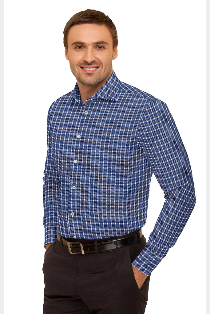 Blue Cotton Plaid Checks Button Down Long Sleeves Mens Casual Shirt