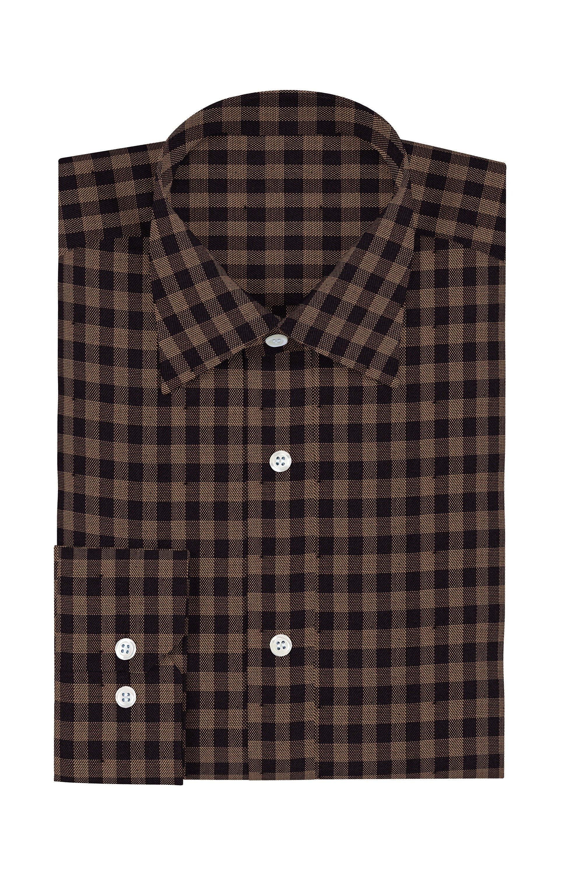 Coffee Brown Cotton Plaid Checks Button Down Long Sleeves Mens Casual Shirt