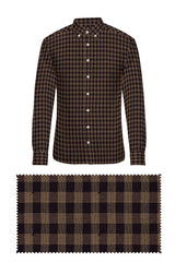 Coffee Brown Cotton Plaid Checks Button Down Long Sleeves Mens Casual Shirt