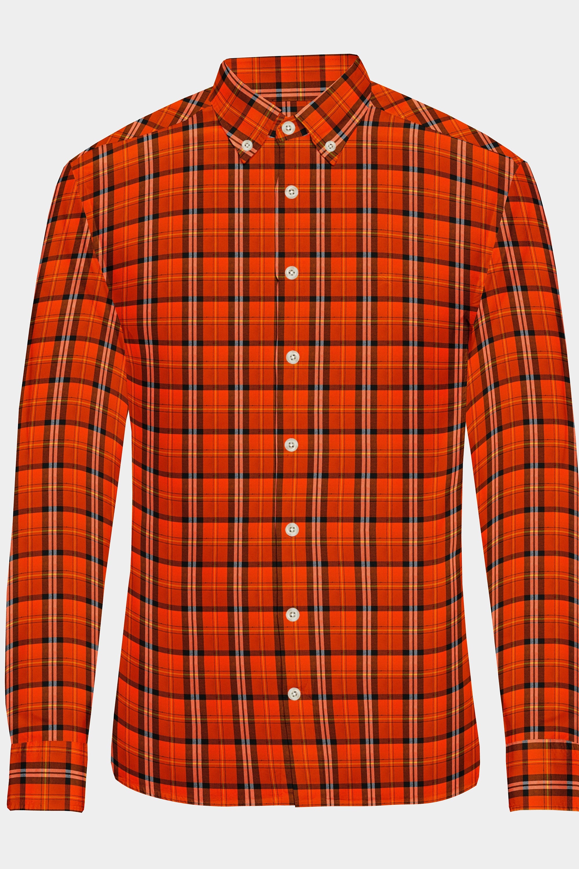 Blood Red Plaid Checks Button Down  Cotton Long Sleeves Jacquard Mens Shirt