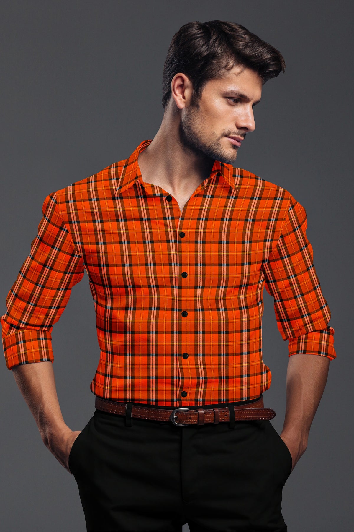 Blood Red Plaid Checks Button Down  Cotton Long Sleeves Jacquard Mens Shirt