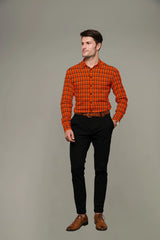 Blood Red Plaid Checks Button Down  Cotton Long Sleeves Jacquard Mens Shirt