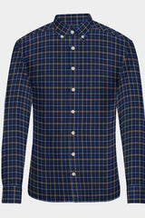 Blue Cotton Plaid Checks Button Down Long Sleeves Mens Casual Shirt