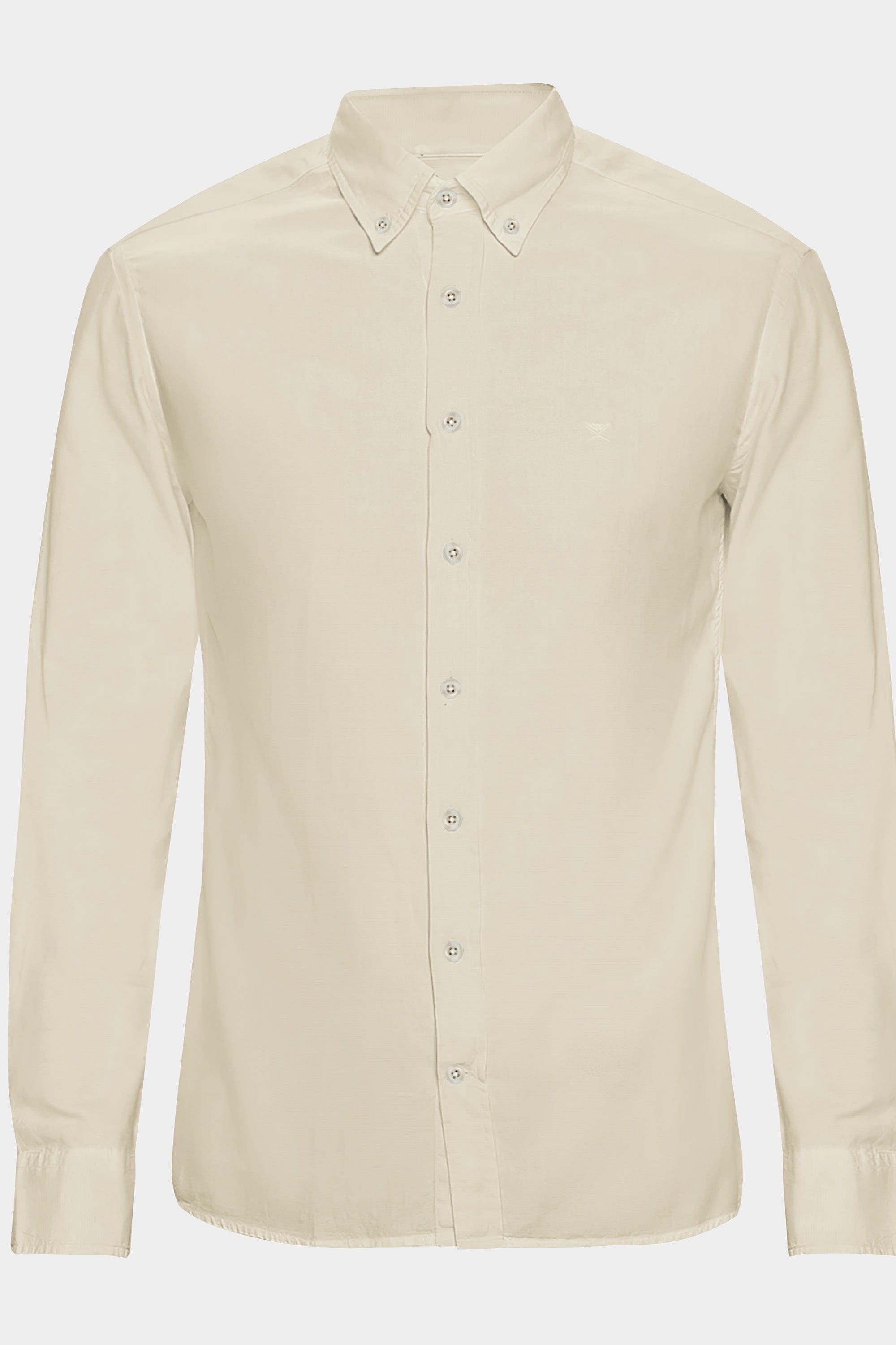 Cream Solid Plain Cotton Shirt With Spread Collar and Full Sleeves