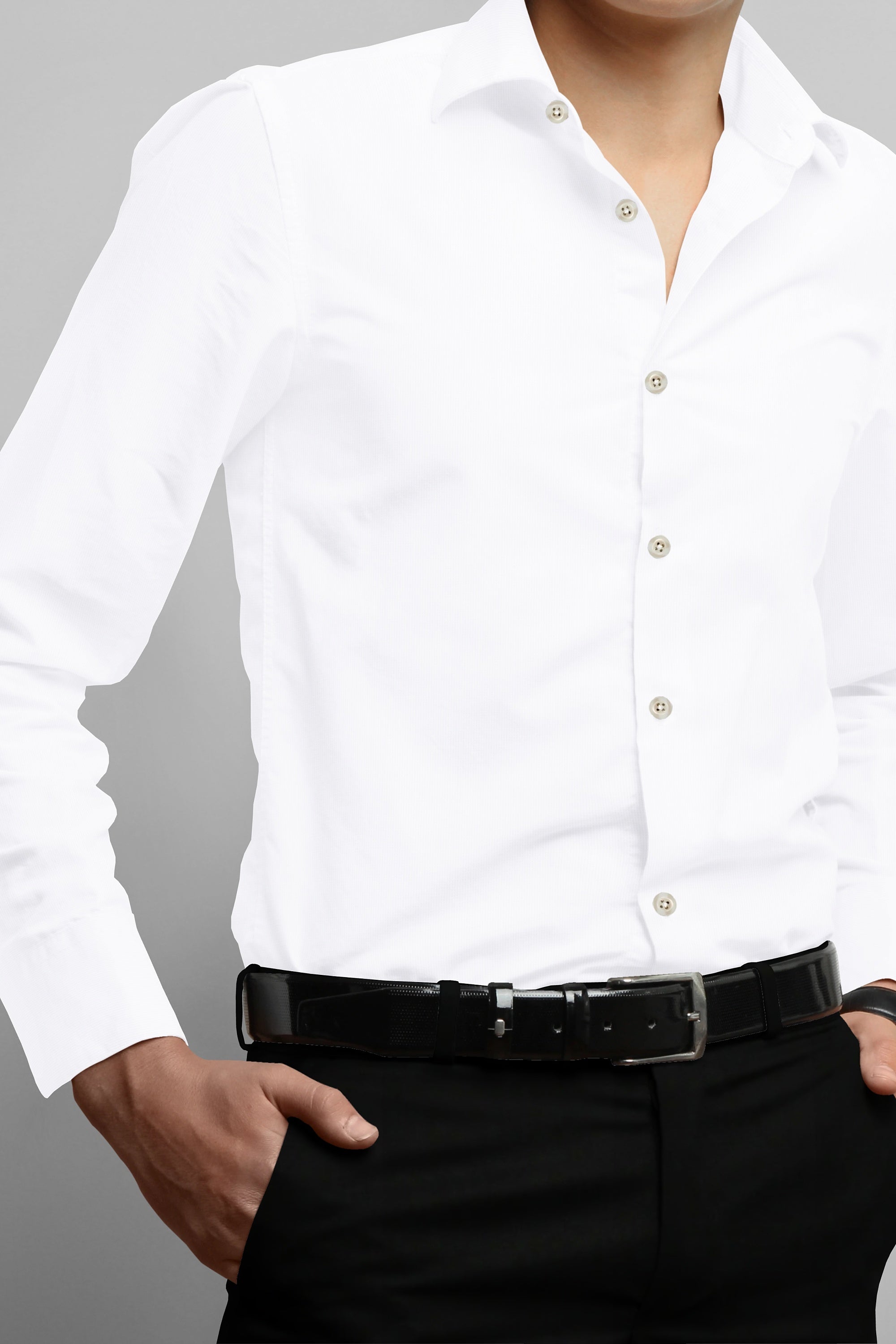 White Solid Plain Cotton Shirt With Spread Collar and Full Sleeves