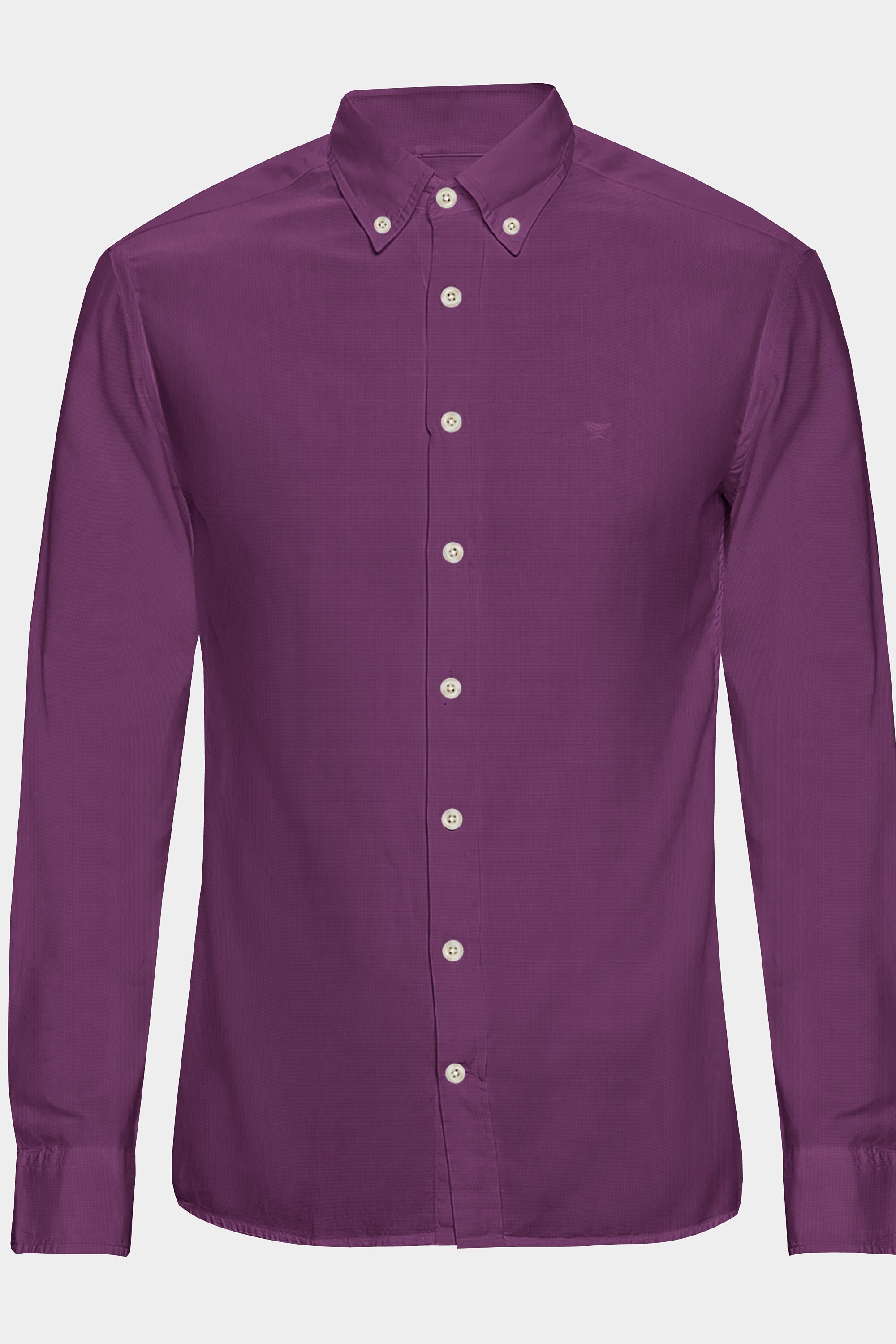 Purple Solid Plain Cotton Shirt With Spread Collar and Full Sleeves