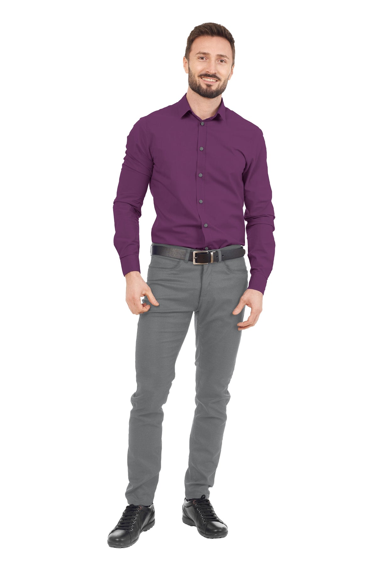 Purple Solid Plain Cotton Shirt With Spread Collar and Full Sleeves