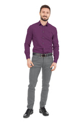 Purple Solid Plain Cotton Shirt With Spread Collar and Full Sleeves