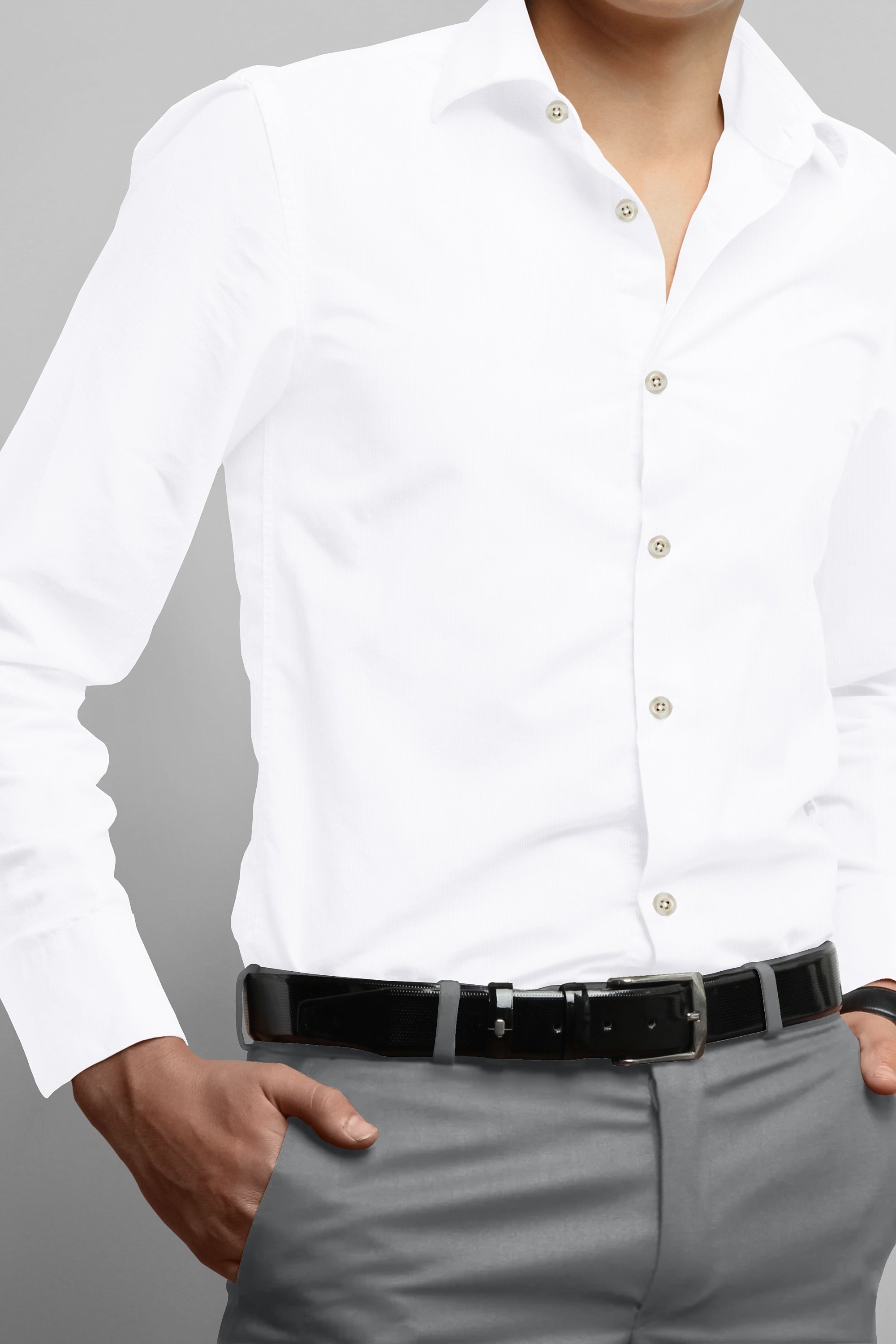 White Solid Plain Cotton Shirt With Spread Collar and Full Sleeves