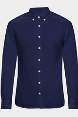 Navy Blue Solid Plain Cotton Shirt With Spread Collar and Full Sleeves