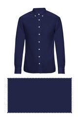 Navy Blue Solid Plain Cotton Shirt With Spread Collar and Full Sleeves