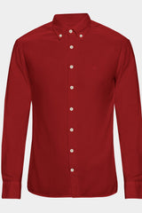 Red Solid Plain Cotton Shirt With Spread Collar and Full Sleeves