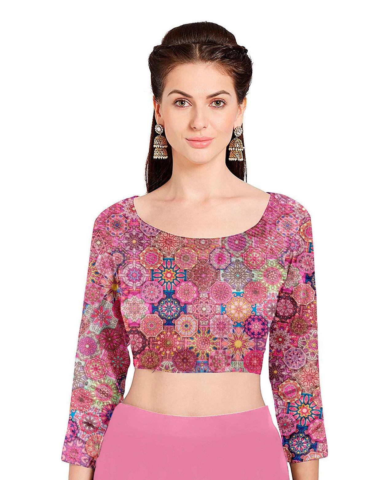 Pink Chiffon Foil Digital Print Saree