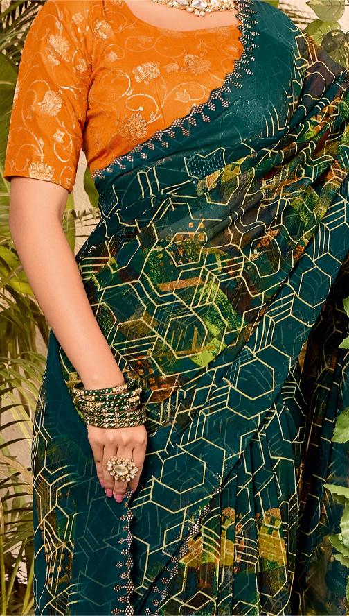 Teal Weightless Zarkan Saree