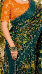 Teal Weightless Zarkan Saree
