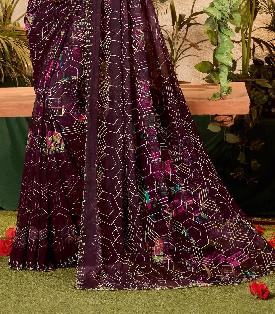 Wine Weightless Zarkan Saree