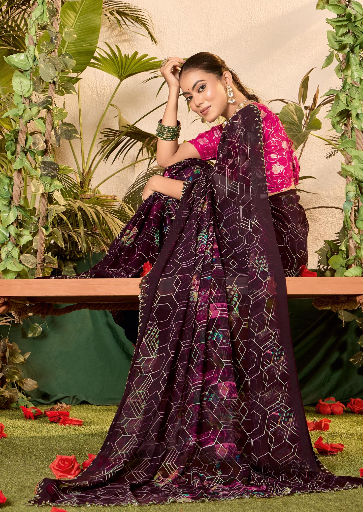 Wine Weightless Zarkan Saree