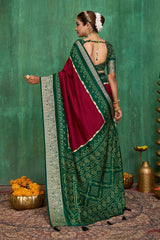 Maroon Velvet Tusser Silk  Solid Saree
