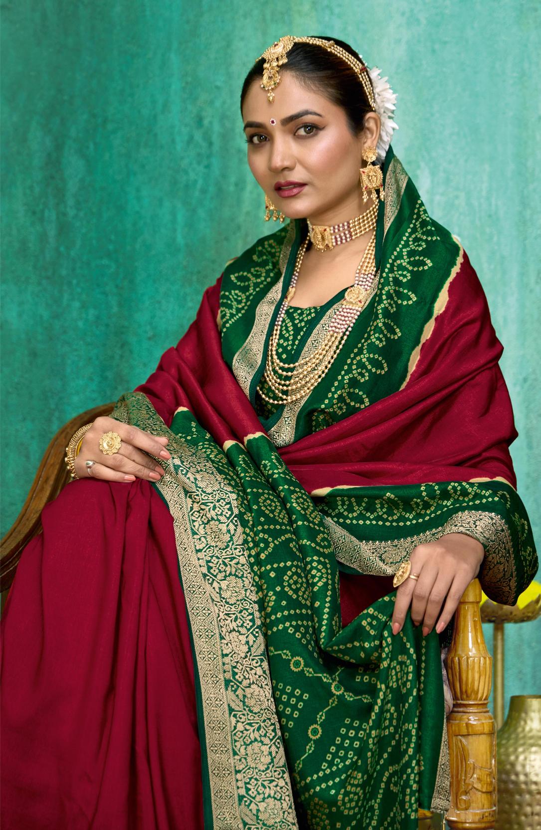 Maroon Velvet Tusser Silk  Solid Saree