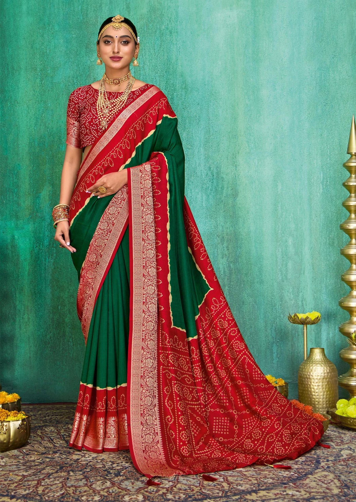 Green Velvet Tusser Silk  Solid Saree-SMYA1007