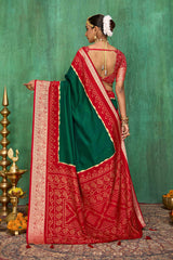 Green Velvet Tusser Silk  Solid Saree