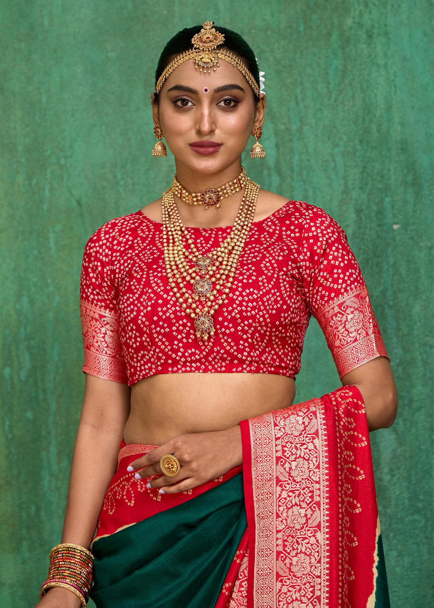Green Velvet Tusser Silk  Solid Saree