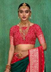 Green Velvet Tusser Silk  Solid Saree