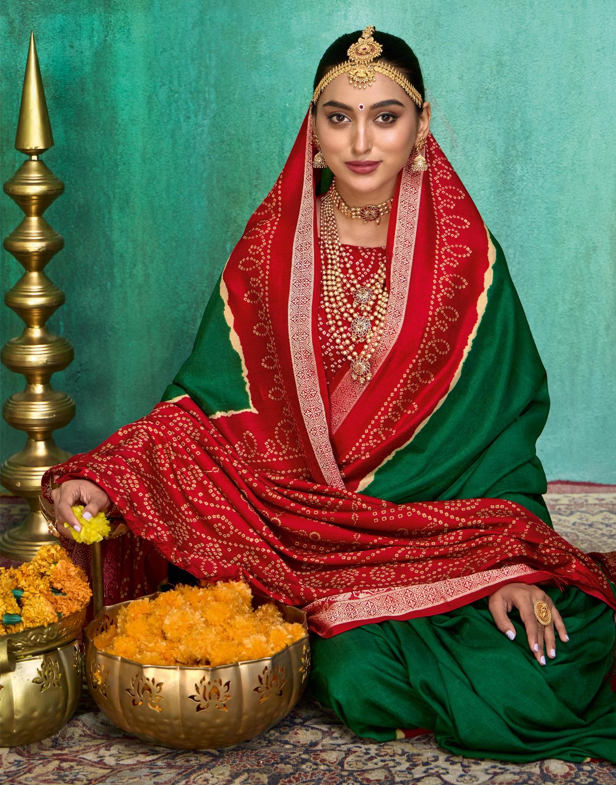 Green Velvet Tusser Silk  Solid Saree