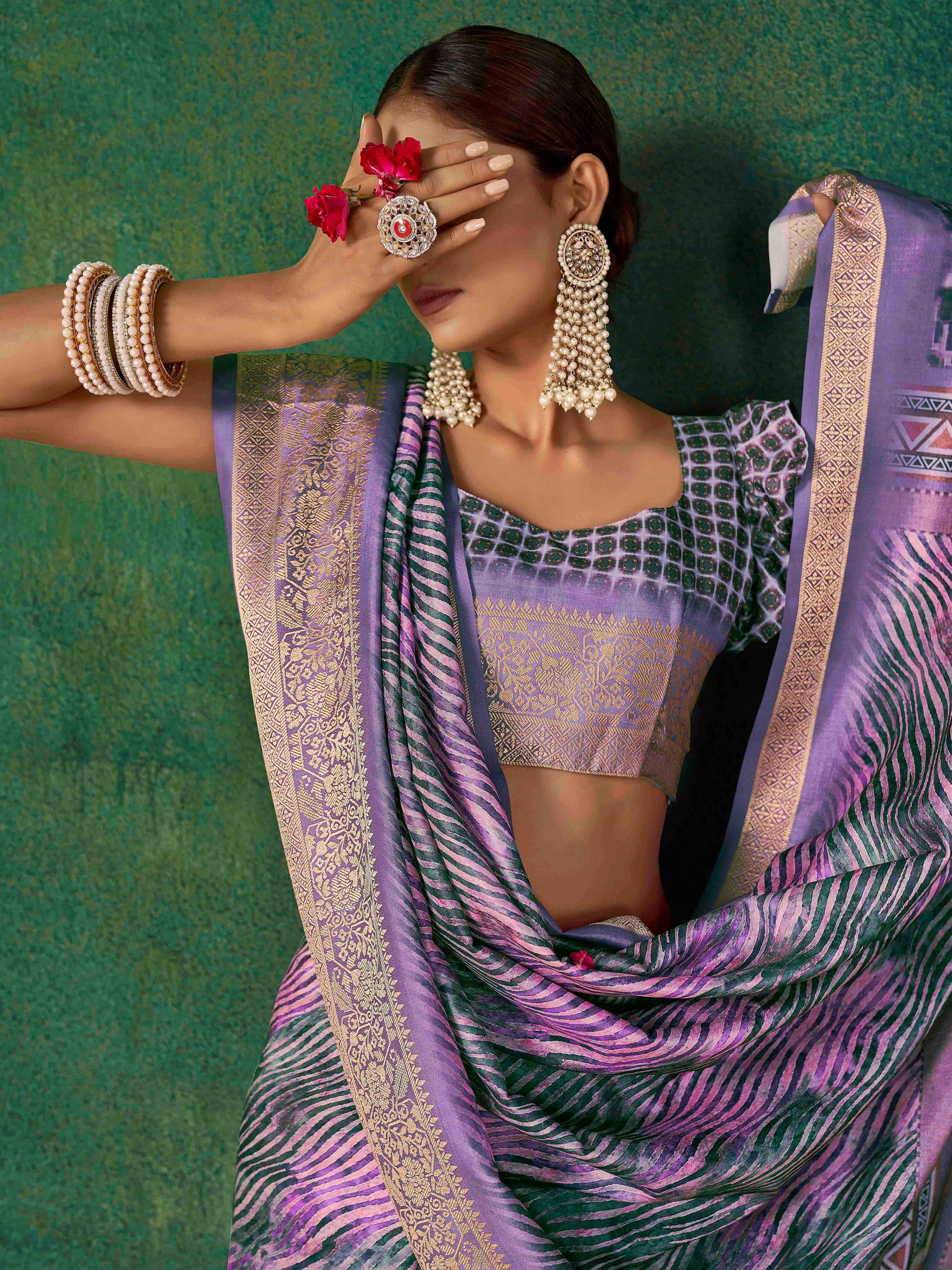 Violet Velvet Tussar Silk  Saree