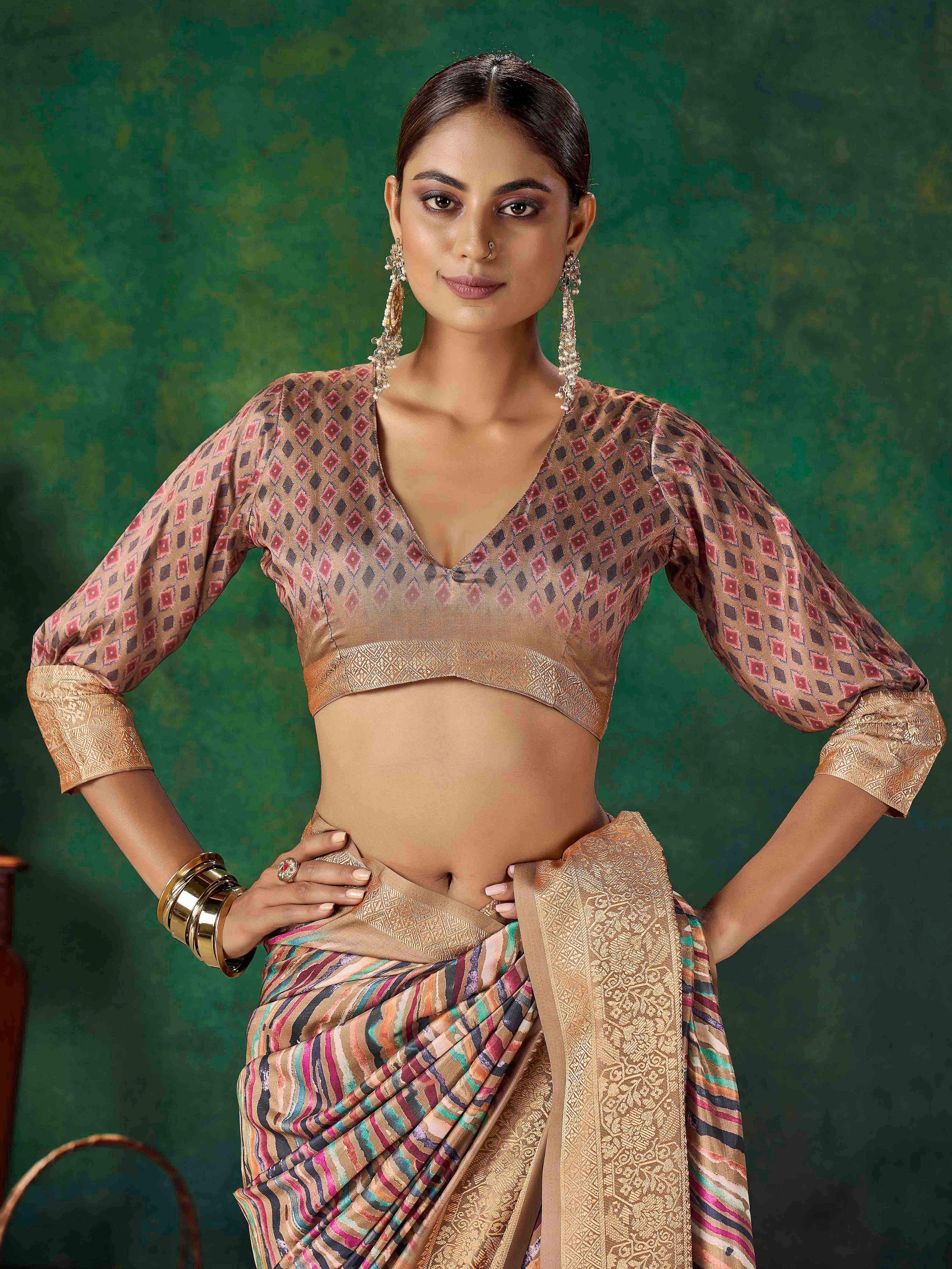 Brown Velvet Tussar Silk  Saree